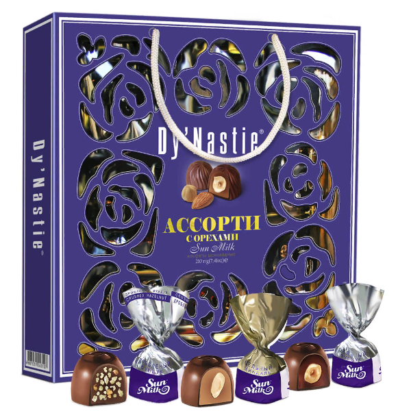 №3 Династия Сумка Конфеты "Ассорти с орехами", 210г     в Кингисеппе